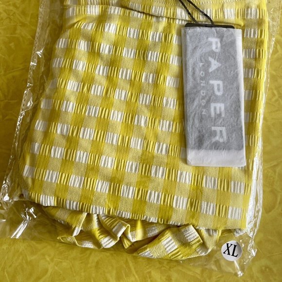 Paper London Maldives Bikini Bottom w/Frill Yellow Check Beach Bum Size XL - Picture 3 of 4